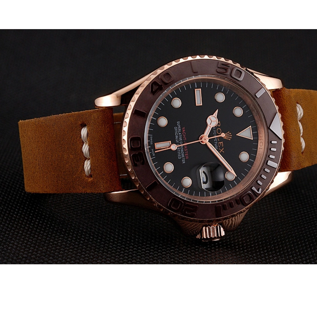 AAA Replica Watches Black Bracelet Rose Yacht Brown Brown Case Leather 1453860 Dial Rolex Gold Bezel Master 0601